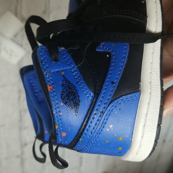 Jordan 1 Mid Hyper Paint Splatter 7C Toddler Blue Black - Picture 9 of 16